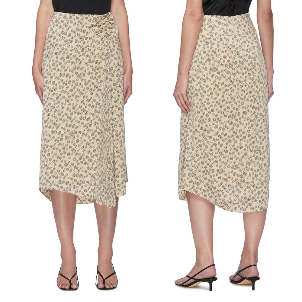 Vince Satin Zinnia Floral Ruched Skirt In Champagne Beige